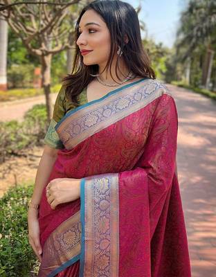 Pink woven design zari kanjeevaram saree 3