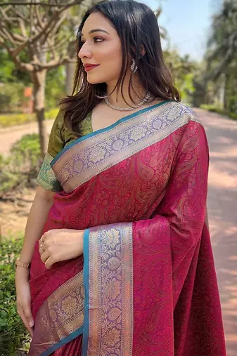 Pink woven design zari kanjeevaram saree