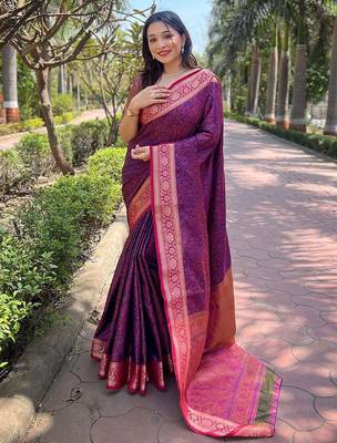 Purple woven design handloom kanjeevaram saree 1