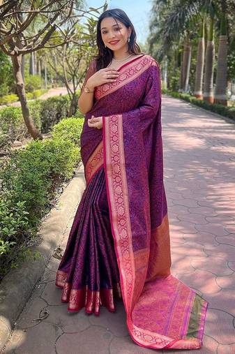 Purple woven design handloom kanjeevaram saree