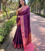 Purple woven design handloom kanjeevaram saree