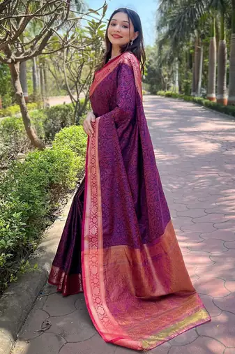 Purple woven design handloom kanjeevaram saree