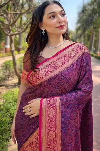 Purple woven design handloom kanjeevaram saree