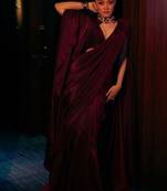 Maroon satin fusion saree