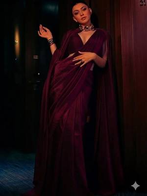 Maroon satin fusion saree 2