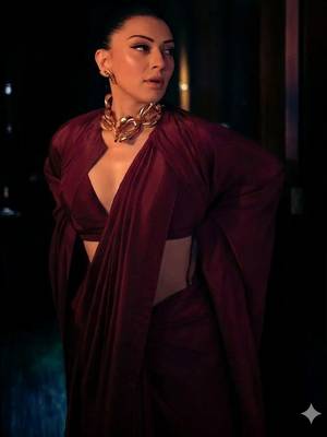 Maroon satin fusion saree 5