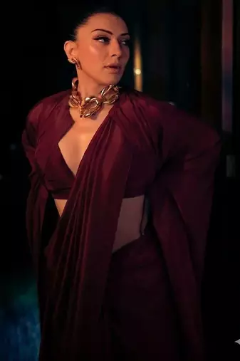Maroon satin fusion saree
