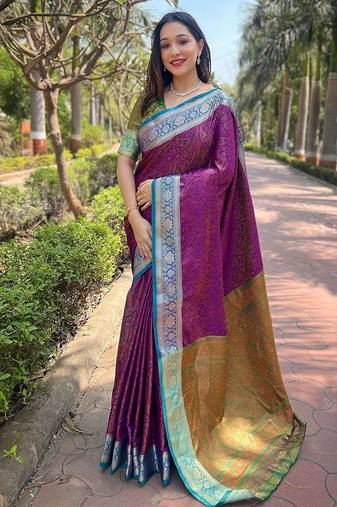 Violet woven design zari kanjeevaram saree
