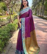 Violet woven design zari kanjeevaram saree