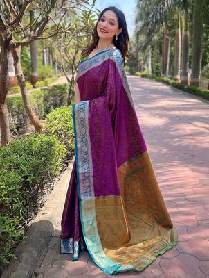 Violet woven design zari kanjeevaram saree 2