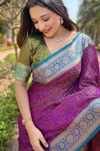 Violet woven design zari kanjeevaram saree