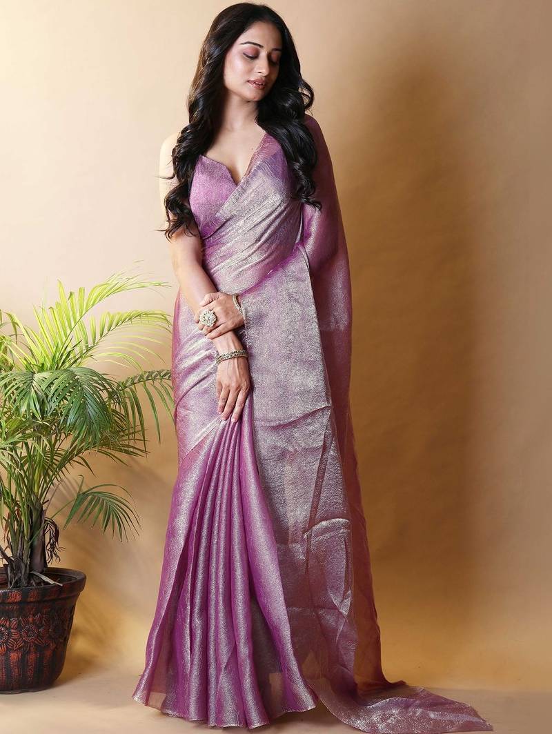 Purple saree with blouse piece