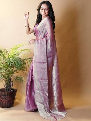 Purple saree with blouse piece 2