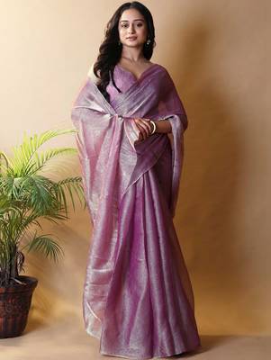 Purple saree with blouse piece 4