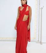 Red poly georgette saree