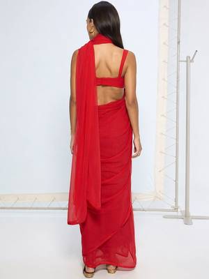 Red poly georgette saree 3