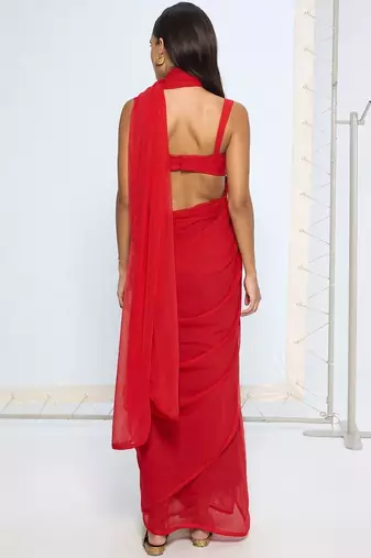 Red poly georgette saree