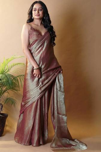 Coffee abstract woven design zari saree