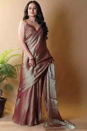 Coffee abstract woven design zari saree