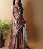 Coffee abstract woven design zari saree