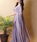 Lavender georgette silk saree with blouse piece