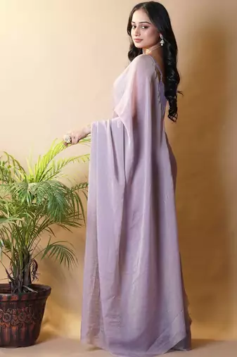 Lavender georgette silk saree with blouse piece