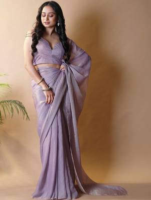 Lavender georgette silk saree with blouse piece 3
