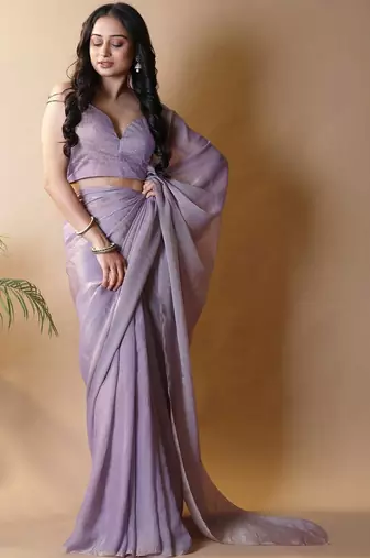 Lavender georgette silk saree with blouse piece