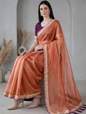 Orange  chiffon fusion saree 2