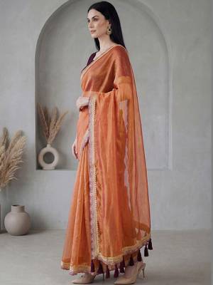 Orange  chiffon fusion saree 3