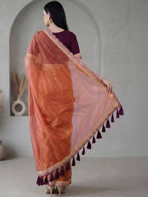 Orange  chiffon fusion saree 4