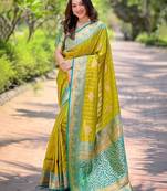 Olive ethnic motifs silk blend banarasi saree