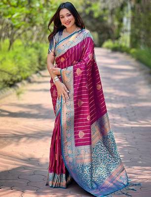 Magenta woven design zari silk blend banarasi saree 1