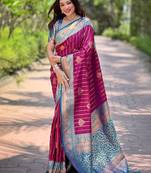 Magenta woven design zari silk blend banarasi saree