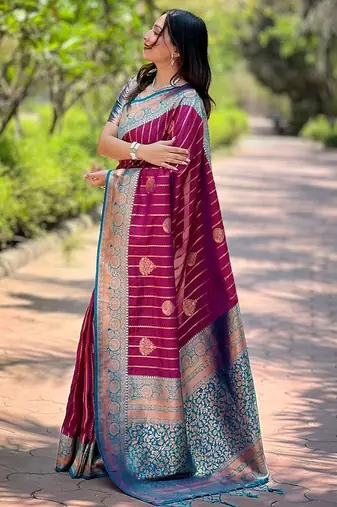 Magenta woven design zari silk blend banarasi saree