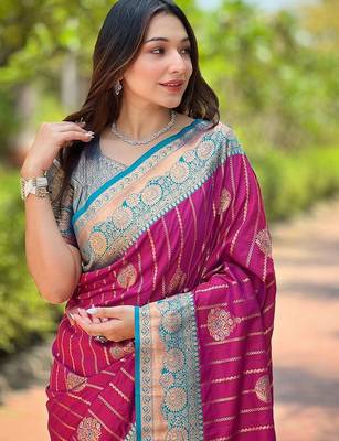 Magenta woven design zari silk blend banarasi saree 3