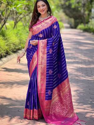 Violet ethnic motifs silk blend banarasi saree 1