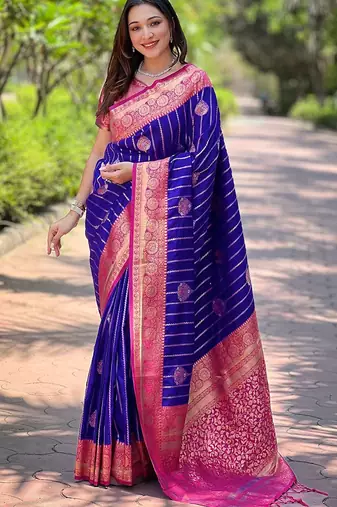 Violet ethnic motifs silk blend banarasi saree