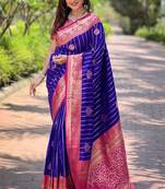 Violet ethnic motifs silk blend banarasi saree