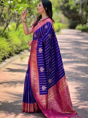 Violet ethnic motifs silk blend banarasi saree 2