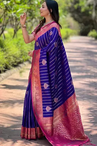 Violet ethnic motifs silk blend banarasi saree