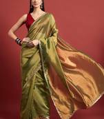 Green beads and stones organza saree
