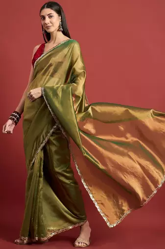 Green beads and stones organza saree