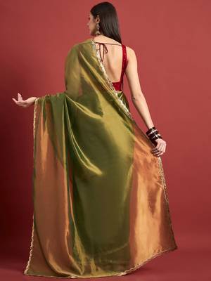 Green beads and stones organza saree 3