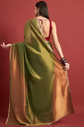 Green beads and stones organza saree