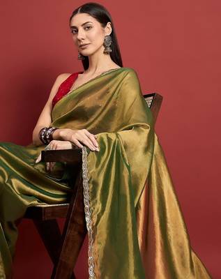 Green beads and stones organza saree 5