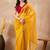 Yellow embellished siquinned border organza saree with unstitched blouse piece