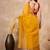 Yellow embellished siquinned border organza saree with unstitched blouse piece
