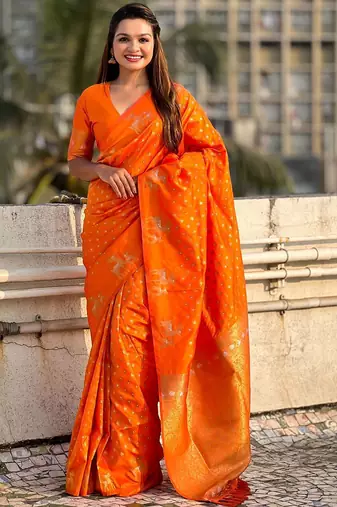 Orange woven design zari kanjeevaram saree