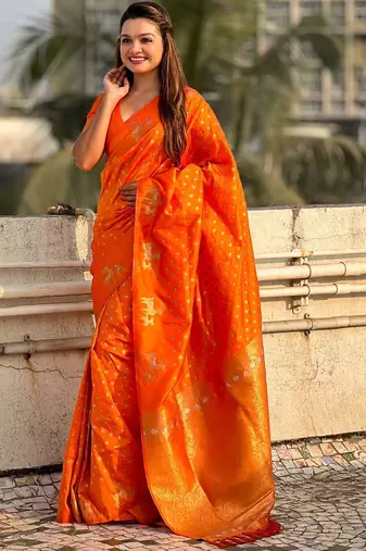 Orange woven design zari kanjeevaram saree